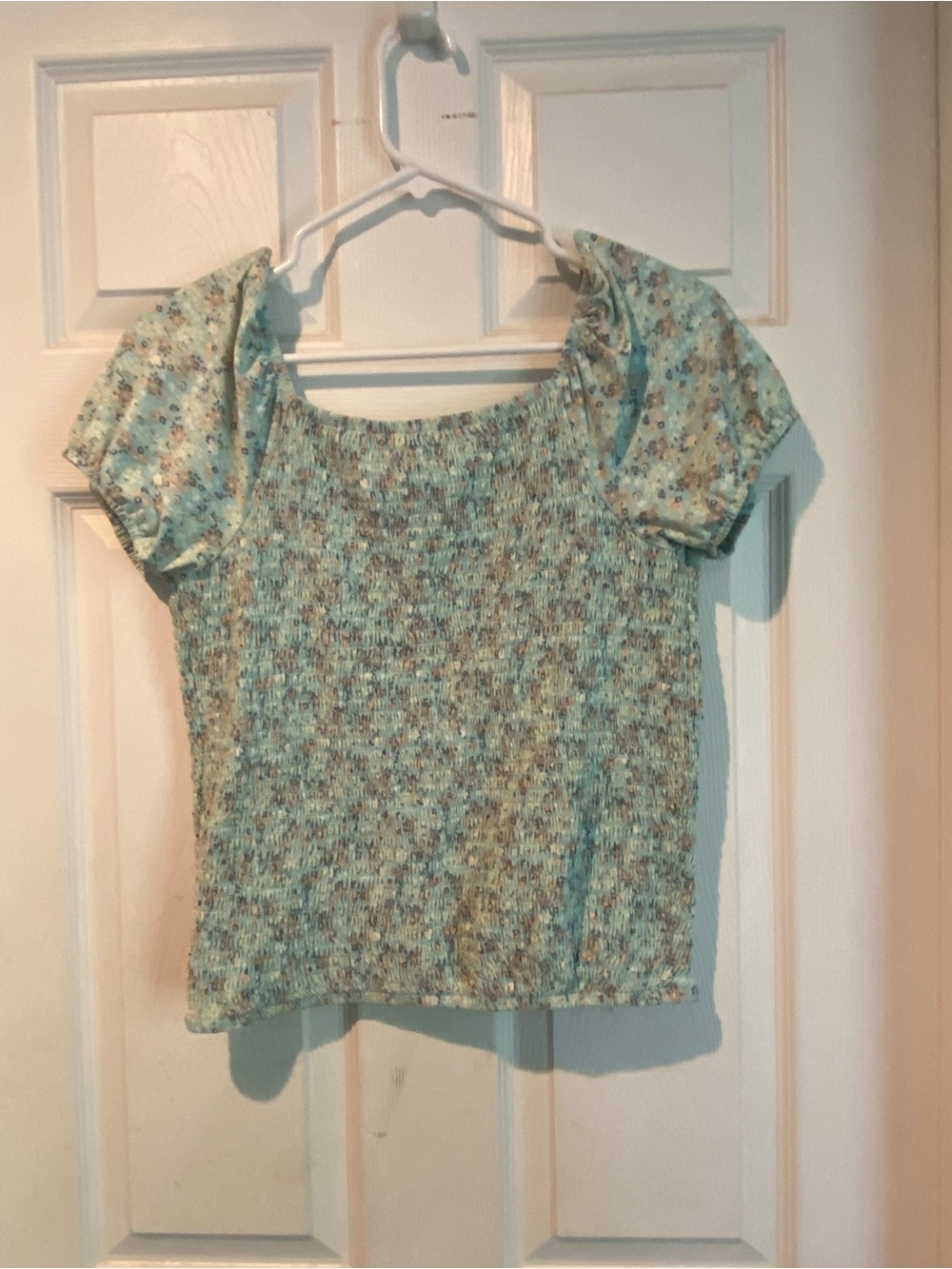 Ten Sixty Sherman Mint Blue Floral Smocked Crop Top